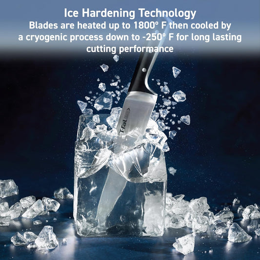 T-fal Ice Force German Stainless Steel Bread Knife 8 Inch, Long Lasting Sharpness, High Cutting Precision, Superior Durability, Ultra Sharp Blades, Cookware Kitchen Knife, Cook Kitchen Tool, Black