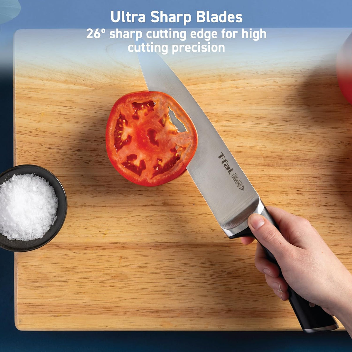 T-fal Ice Force German Stainless Steel Bread Knife 8 Inch, Long Lasting Sharpness, High Cutting Precision, Superior Durability, Ultra Sharp Blades, Cookware Kitchen Knife, Cook Kitchen Tool, Black