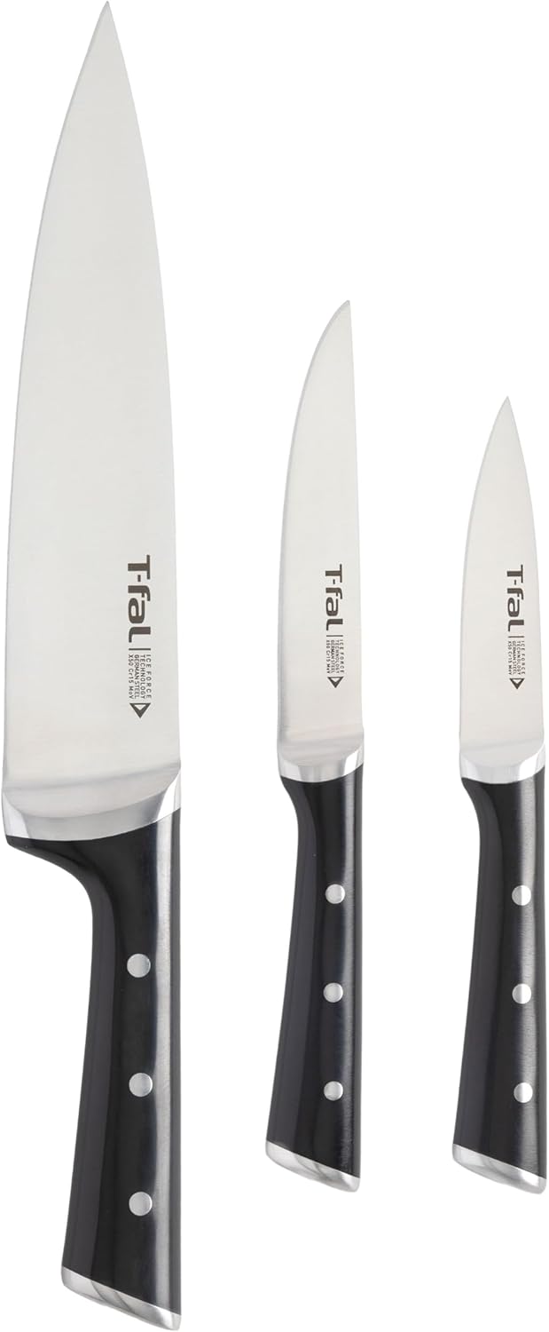 T-fal Ice Force German Stainless Steel Bread Knife 8 Inch, Long Lasting Sharpness, High Cutting Precision, Superior Durability, Ultra Sharp Blades, Cookware Kitchen Knife, Cook Kitchen Tool, Black