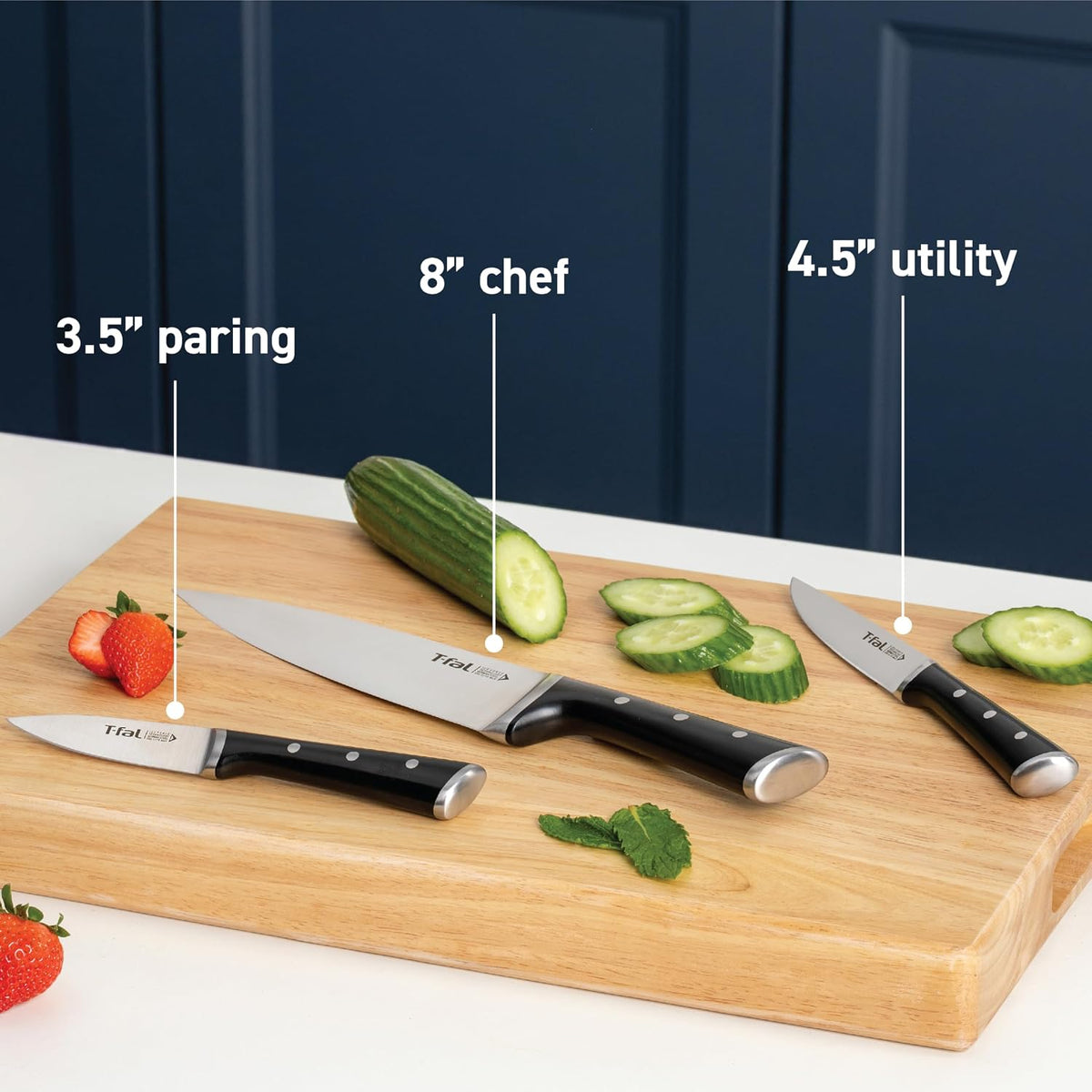 T-fal Ice Force German Stainless Steel Bread Knife 8 Inch, Long Lasting Sharpness, High Cutting Precision, Superior Durability, Ultra Sharp Blades, Cookware Kitchen Knife, Cook Kitchen Tool, Black