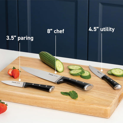 T-fal Ice Force German Stainless Steel Bread Knife 8 Inch, Long Lasting Sharpness, High Cutting Precision, Superior Durability, Ultra Sharp Blades, Cookware Kitchen Knife, Cook Kitchen Tool, Black