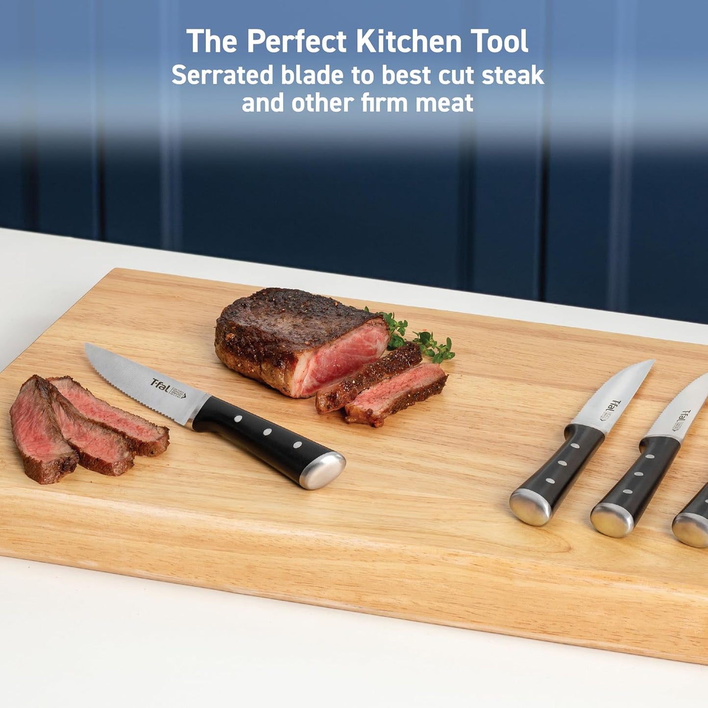 T-fal Ice Force German Stainless Steel Bread Knife 8 Inch, Long Lasting Sharpness, High Cutting Precision, Superior Durability, Ultra Sharp Blades, Cookware Kitchen Knife, Cook Kitchen Tool, Black
