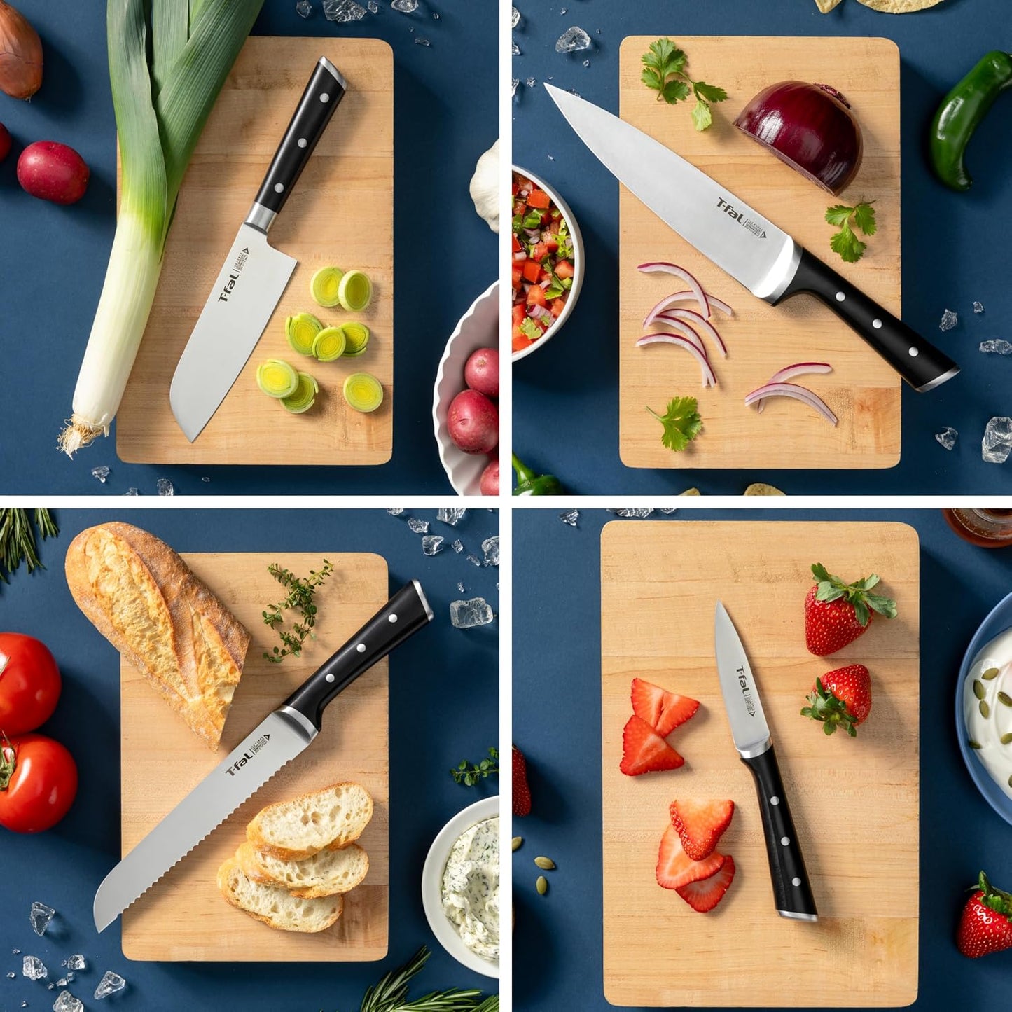 T-fal Ice Force German Stainless Steel Bread Knife 8 Inch, Long Lasting Sharpness, High Cutting Precision, Superior Durability, Ultra Sharp Blades, Cookware Kitchen Knife, Cook Kitchen Tool, Black