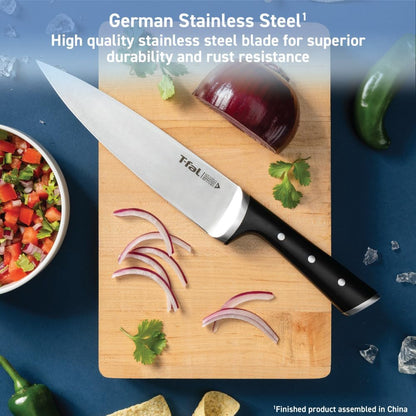 T-fal Ice Force German Stainless Steel Bread Knife 8 Inch, Long Lasting Sharpness, High Cutting Precision, Superior Durability, Ultra Sharp Blades, Cookware Kitchen Knife, Cook Kitchen Tool, Black