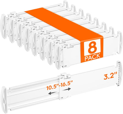 Drawer Dividers for Clothes, 3.2" High 10.5"-16.5" Expandable Dresser Drawer Organizers, Adjustable White Plastic Separators for Kitchen, Cabinet, Nursery, Socks & Underwear Storage, 4 Pack