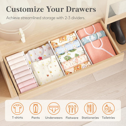 Drawer Dividers for Clothes, 3.2" High 10.5"-16.5" Expandable Dresser Drawer Organizers, Adjustable White Plastic Separators for Kitchen, Cabinet, Nursery, Socks & Underwear Storage, 4 Pack