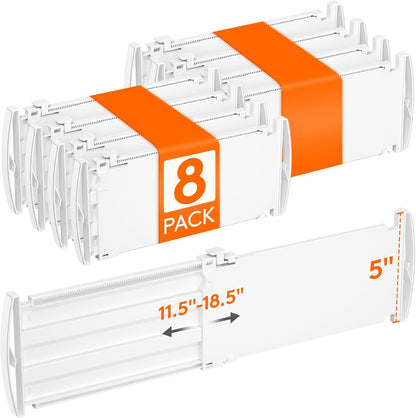 Drawer Dividers for Clothes, 3.2" High 10.5"-16.5" Expandable Dresser Drawer Organizers, Adjustable White Plastic Separators for Kitchen, Cabinet, Nursery, Socks & Underwear Storage, 4 Pack