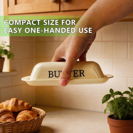 BPA-Free Melamine Butter Dish with Lid & Stainless Steel Knife-Farmhouse Butter Keeper for Countertop&Refrigerator Door Shelf, Dishwasher Safe,Holds 1 Stick with East&West Coast Butter-Cream