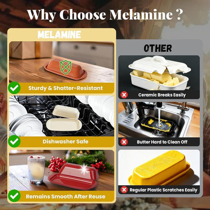 BPA-Free Melamine Butter Dish with Lid & Stainless Steel Knife-Farmhouse Butter Keeper for Countertop&Refrigerator Door Shelf, Dishwasher Safe,Holds 1 Stick with East&West Coast Butter-Cream