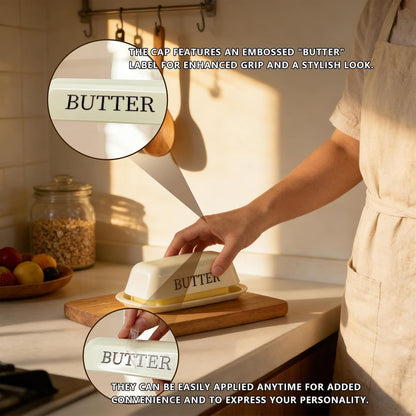 BPA-Free Melamine Butter Dish with Lid & Stainless Steel Knife-Farmhouse Butter Keeper for Countertop&Refrigerator Door Shelf, Dishwasher Safe,Holds 1 Stick with East&West Coast Butter-Cream