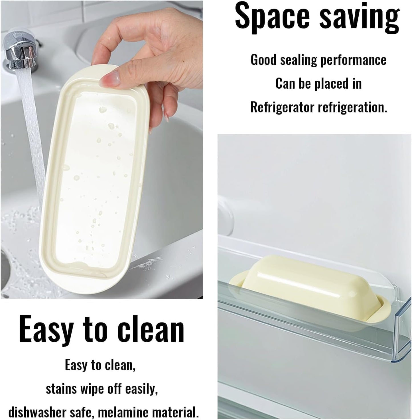 BPA-Free Melamine Butter Dish with Lid & Stainless Steel Knife-Farmhouse Butter Keeper for Countertop&Refrigerator Door Shelf, Dishwasher Safe,Holds 1 Stick with East&West Coast Butter-Cream