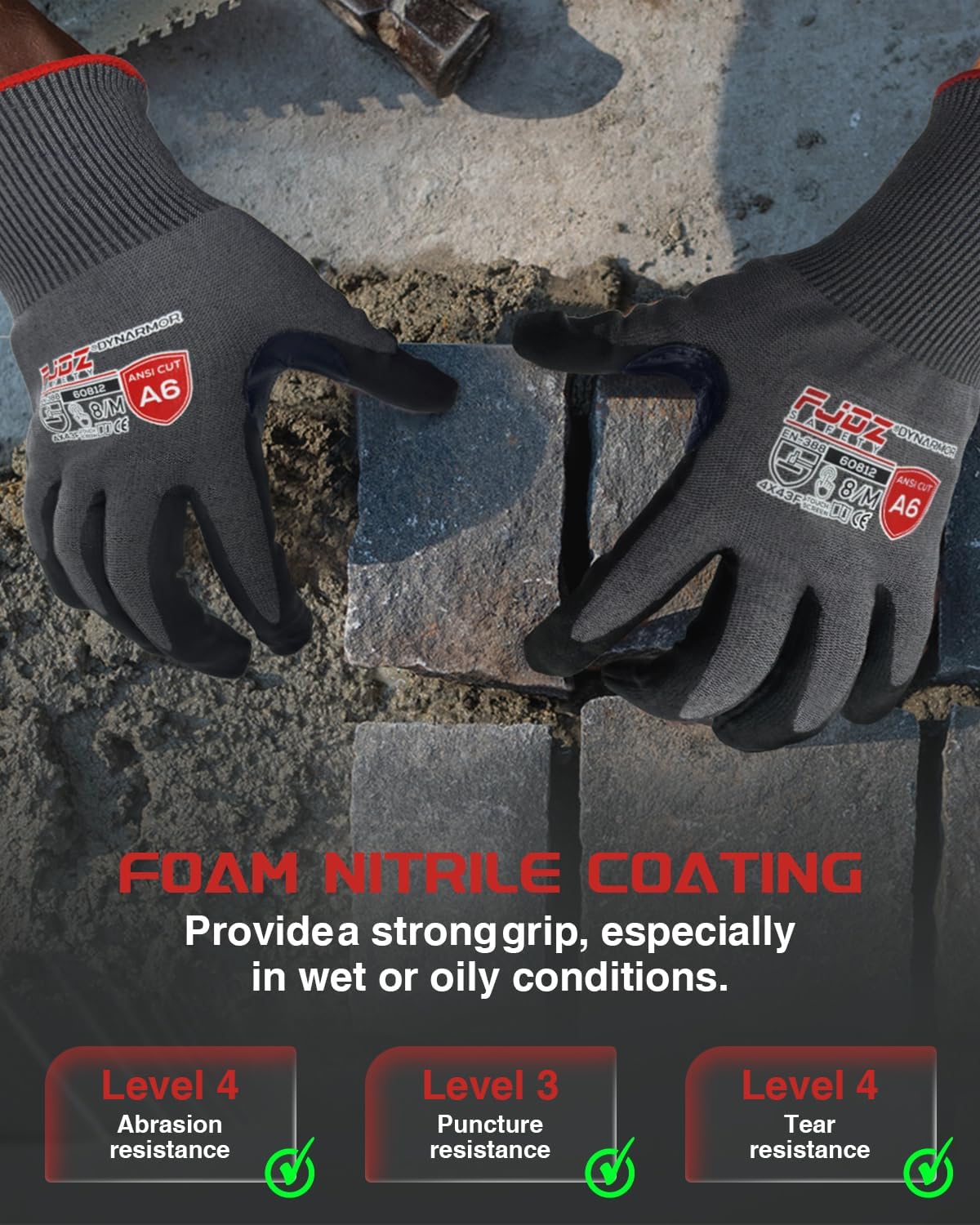 A9 Cut Resistant Work Gloves, 18 Gauge Ultra-light Foam Nitrile Coated Touchscreen ANSI A3 A4 A6 A9 Cutting Glove