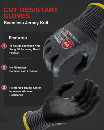 A9 Cut Resistant Work Gloves, 18 Gauge Ultra-light Foam Nitrile Coated Touchscreen ANSI A3 A4 A6 A9 Cutting Glove