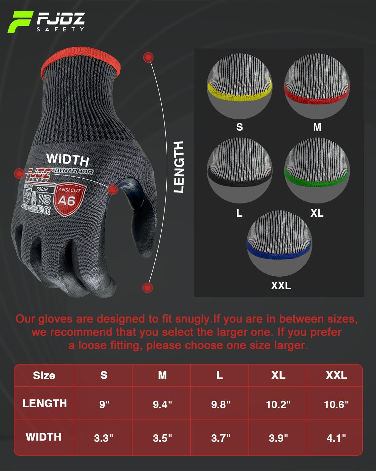A9 Cut Resistant Work Gloves, 18 Gauge Ultra-light Foam Nitrile Coated Touchscreen ANSI A3 A4 A6 A9 Cutting Glove