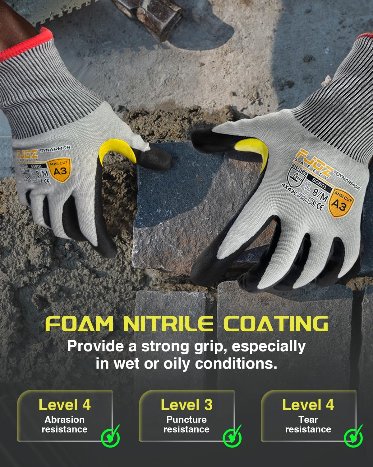 A9 Cut Resistant Work Gloves, 18 Gauge Ultra-light Foam Nitrile Coated Touchscreen ANSI A3 A4 A6 A9 Cutting Glove
