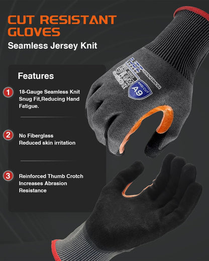 A9 Cut Resistant Work Gloves, 18 Gauge Ultra-light Foam Nitrile Coated Touchscreen ANSI A3 A4 A6 A9 Cutting Glove