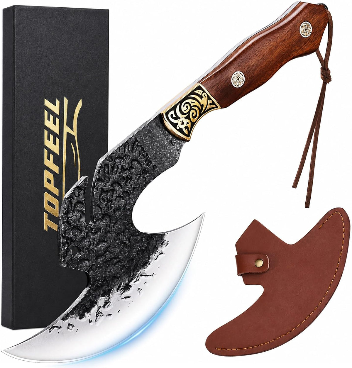 Hand Forged Meat Cleaver,6.2" Viking Knife with Sheath gift for men | High carbon steel kitchen axe for meat cutting. Ideal for outdoor BBQ & camping. Premium birthday gift box for men & dad