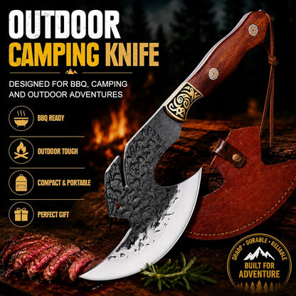Hand Forged Meat Cleaver,6.2" Viking Knife with Sheath gift for men | High carbon steel kitchen axe for meat cutting. Ideal for outdoor BBQ & camping. Premium birthday gift box for men & dad