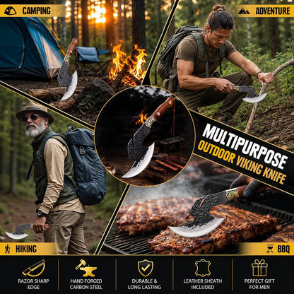 Hand Forged Meat Cleaver,6.2" Viking Knife with Sheath gift for men | High carbon steel kitchen axe for meat cutting. Ideal for outdoor BBQ & camping. Premium birthday gift box for men & dad