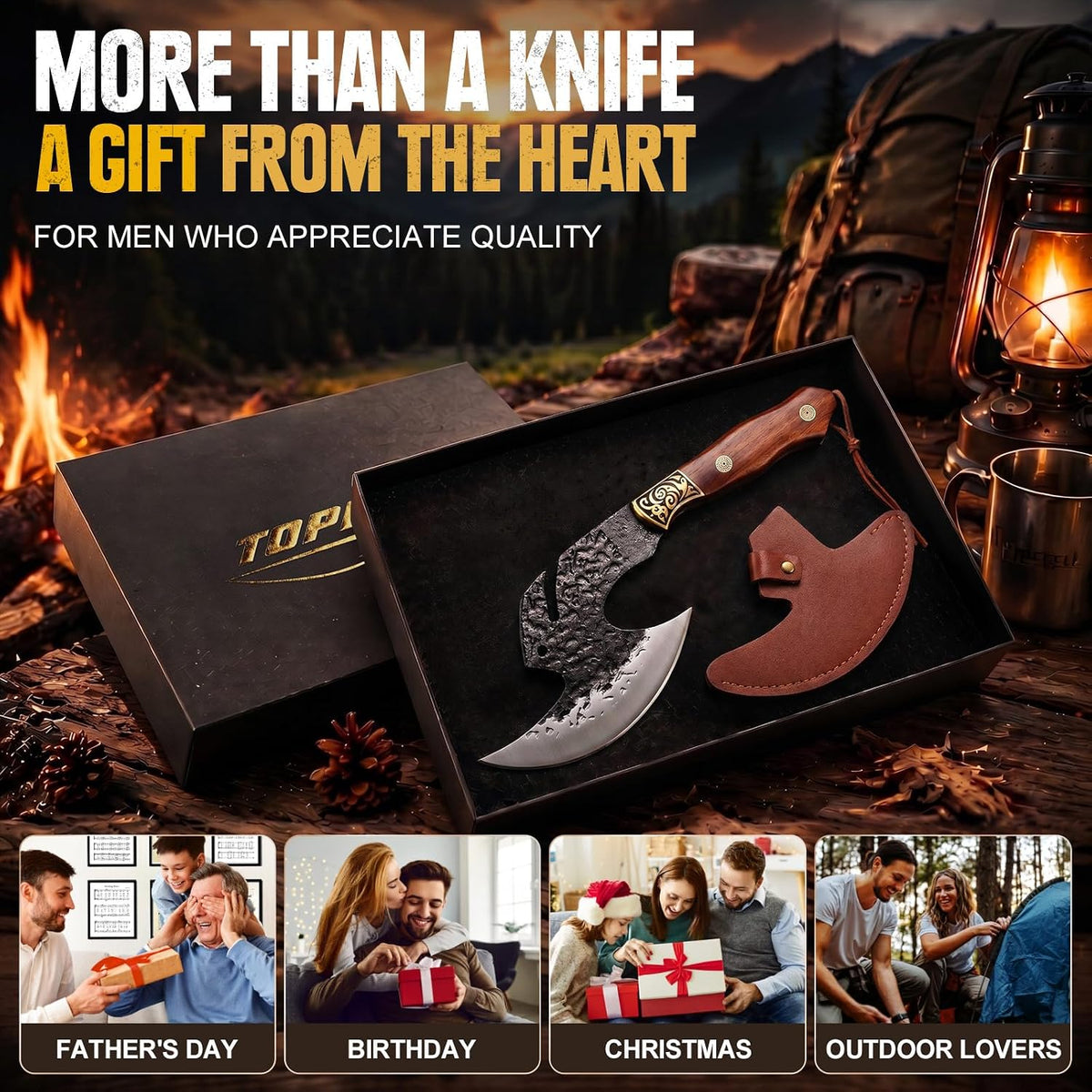 Hand Forged Meat Cleaver,6.2" Viking Knife with Sheath gift for men | High carbon steel kitchen axe for meat cutting. Ideal for outdoor BBQ & camping. Premium birthday gift box for men & dad