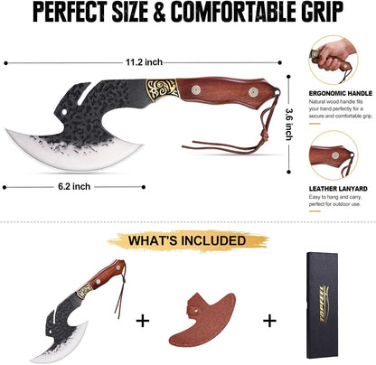 Hand Forged Meat Cleaver,6.2" Viking Knife with Sheath gift for men | High carbon steel kitchen axe for meat cutting. Ideal for outdoor BBQ & camping. Premium birthday gift box for men & dad