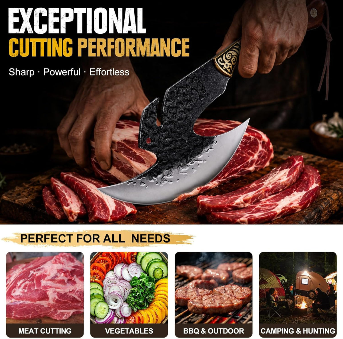 Hand Forged Meat Cleaver,6.2" Viking Knife with Sheath gift for men | High carbon steel kitchen axe for meat cutting. Ideal for outdoor BBQ & camping. Premium birthday gift box for men & dad