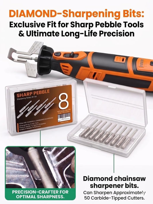 8-Piece Chainsaw & Lawnmower Sharpener Bit Set | 7/32" (5.5mm) Diamond Sharpening Stones - Durable Grinding Bits for Chainsaw Blade, Lawn Mower Blade & Garden Tool Sharpening