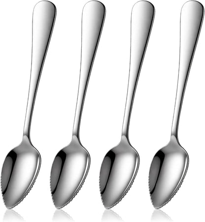 4 Pcs Grapefruit Spoon | Serrated Edge Stainless Steel Grapefruit Spoons, Perfect for Citrus, Kiwi Spoon & Fruit Salads, Easy to Use & Clean, Silver