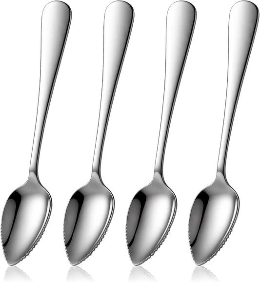 4 Pcs Grapefruit Spoon | Serrated Edge Stainless Steel Grapefruit Spoons, Perfect for Citrus, Kiwi Spoon & Fruit Salads, Easy to Use & Clean, Silver
