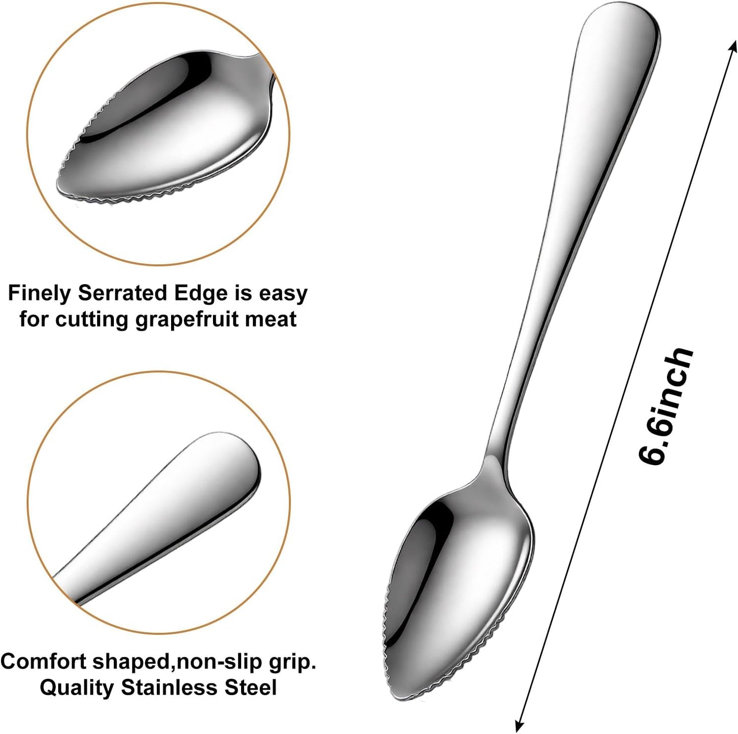 4 Pcs Grapefruit Spoon | Serrated Edge Stainless Steel Grapefruit Spoons, Perfect for Citrus, Kiwi Spoon & Fruit Salads, Easy to Use & Clean, Silver