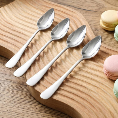 4 Pcs Grapefruit Spoon | Serrated Edge Stainless Steel Grapefruit Spoons, Perfect for Citrus, Kiwi Spoon & Fruit Salads, Easy to Use & Clean, Silver