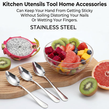 4 Pcs Grapefruit Spoon | Serrated Edge Stainless Steel Grapefruit Spoons, Perfect for Citrus, Kiwi Spoon & Fruit Salads, Easy to Use & Clean, Silver