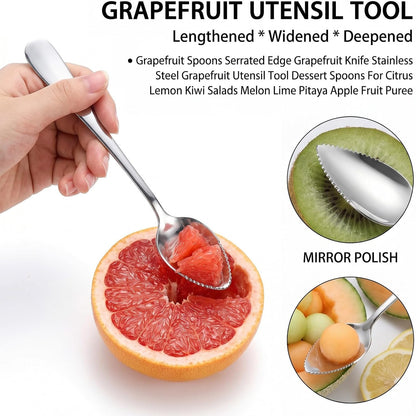 4 Pcs Grapefruit Spoon | Serrated Edge Stainless Steel Grapefruit Spoons, Perfect for Citrus, Kiwi Spoon & Fruit Salads, Easy to Use & Clean, Silver