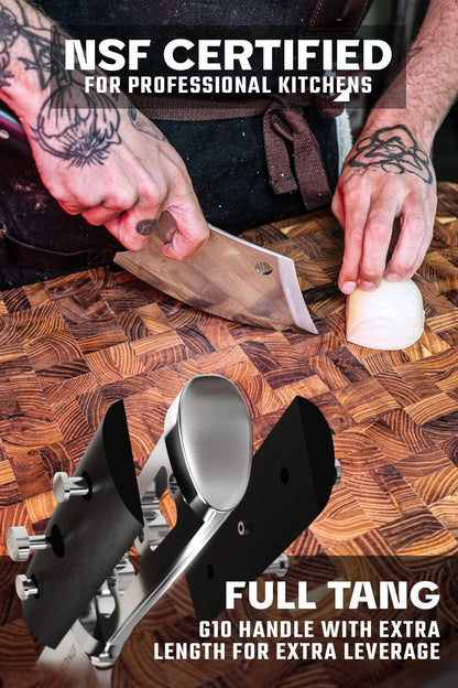 Mini Rocking Cleaver Knife - 6.5 inch - Gladiator Series 'R' - 7CR17MOV High Carbon Steel - Razor Sharp Kitchen Knife - Black G10 Handle - Meat Cleaver, Vegetable Knife - NSF Certified