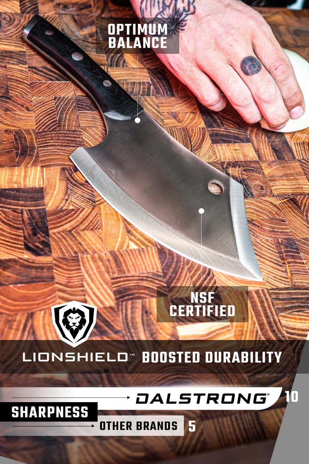 Mini Rocking Cleaver Knife - 6.5 inch - Gladiator Series 'R' - 7CR17MOV High Carbon Steel - Razor Sharp Kitchen Knife - Black G10 Handle - Meat Cleaver, Vegetable Knife - NSF Certified