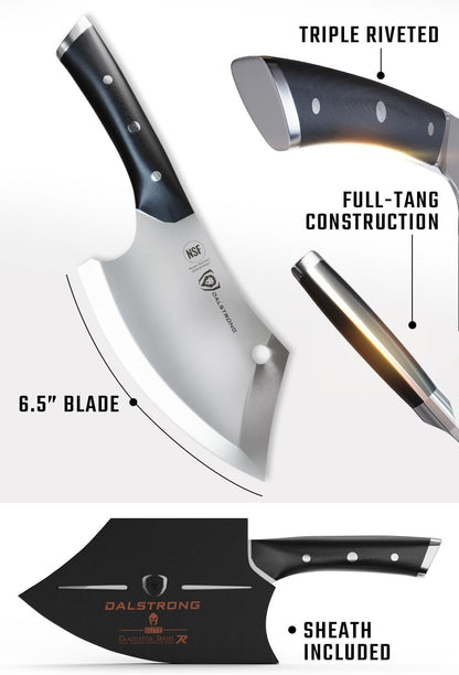 Mini Rocking Cleaver Knife - 6.5 inch - Gladiator Series 'R' - 7CR17MOV High Carbon Steel - Razor Sharp Kitchen Knife - Black G10 Handle - Meat Cleaver, Vegetable Knife - NSF Certified