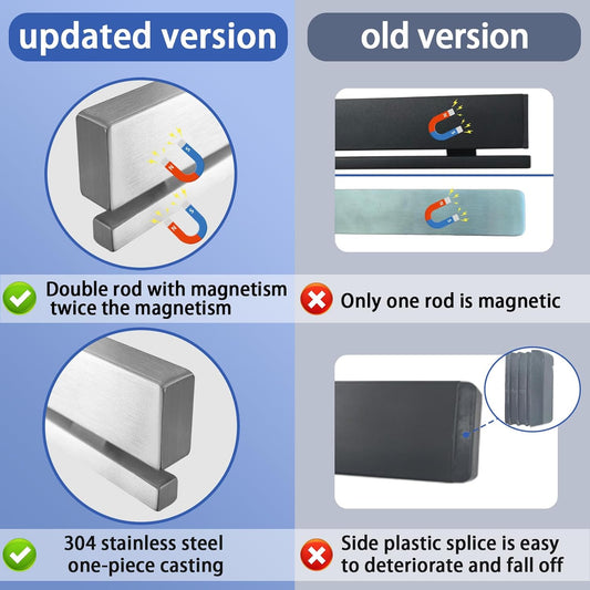 12 Inch Magnetic Knife Holder for Wall, No Drill Magnetic Knife Strip with 6 Hooks, Strong Adhesive, Includes 3M Tape & Screws, Stainless Steel Kitchen Organizer