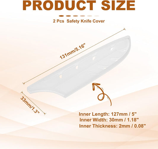 ABS Safety Knife Cover Sleeves for 5" Santoku Knife, Universal Chopping Edge Guard Blade Protector Sheath for Kitchen Bar, White, 12.7cm L, Pack of 2
