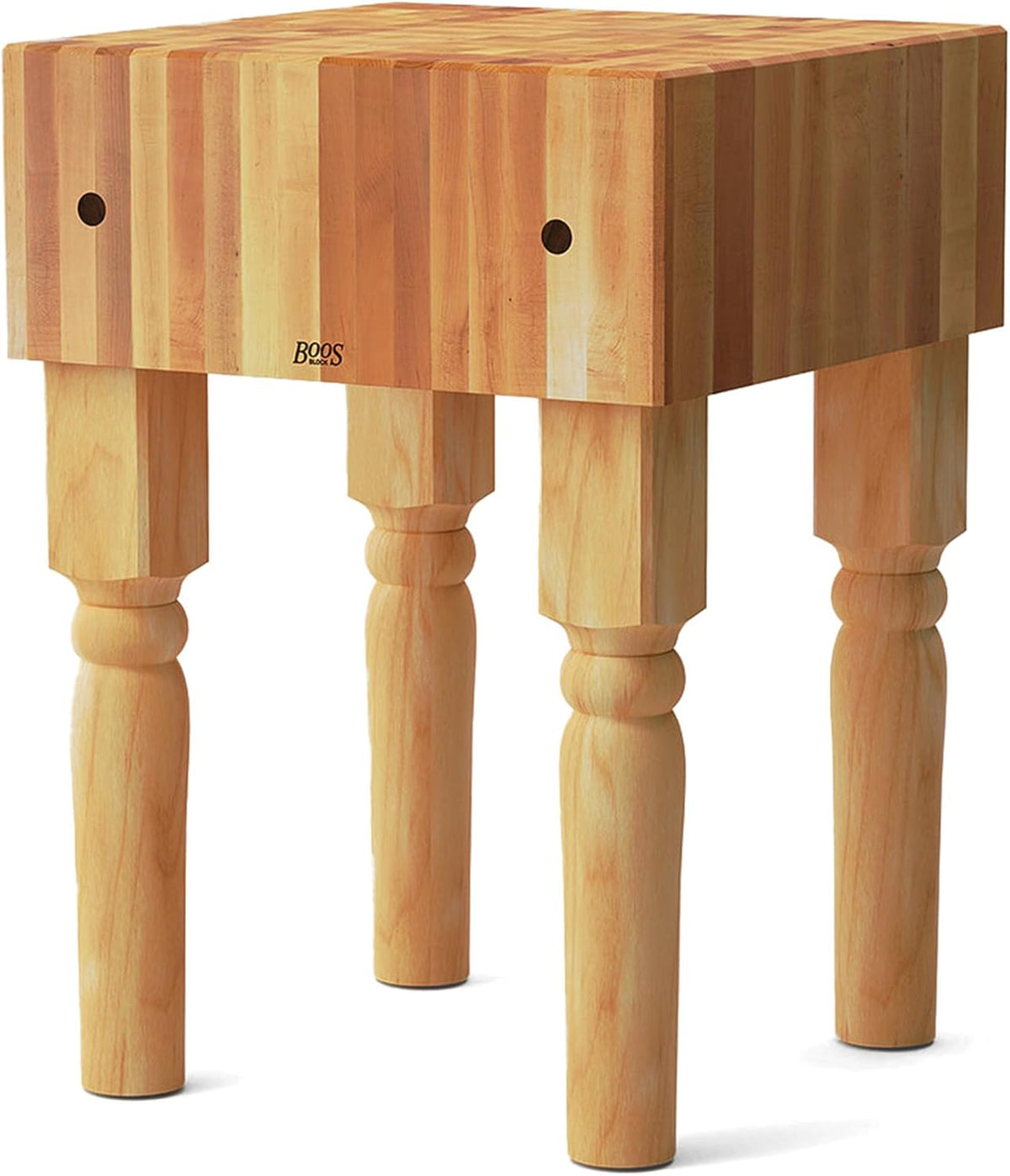 AB Series Square Wooden Maple Cutting Board 18”x18”x34” – 10” Thick, 135-lb Non-Reversible Butcher Block with Legs & End-Grain