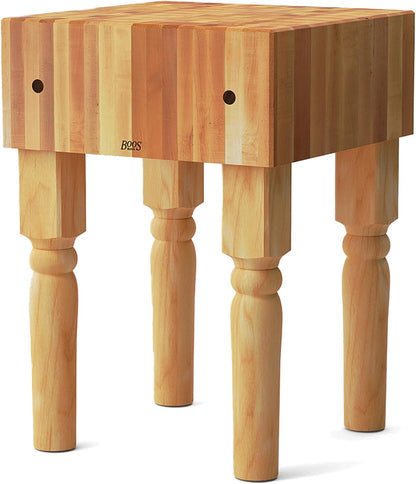AB Series Square Wooden Maple Cutting Board 18”x18”x34” – 10” Thick, 135-lb Non-Reversible Butcher Block with Legs & End-Grain