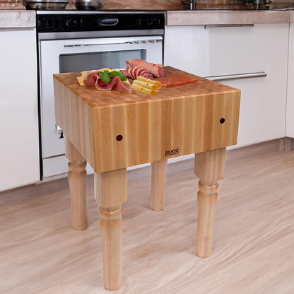 AB Series Square Wooden Maple Cutting Board 18”x18”x34” – 10” Thick, 135-lb Non-Reversible Butcher Block with Legs & End-Grain