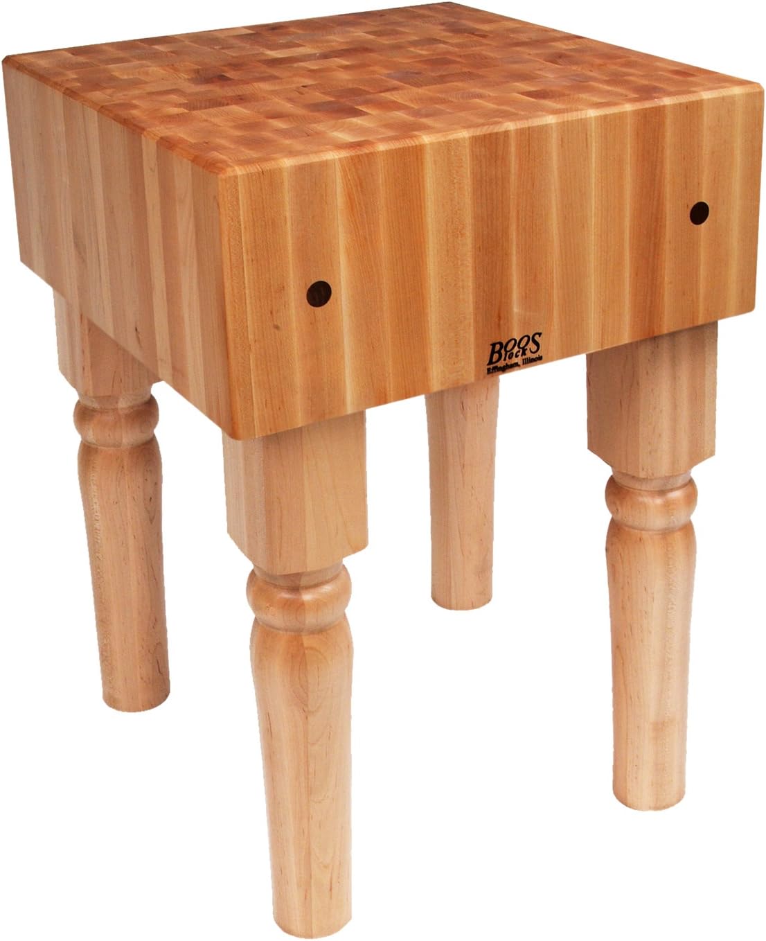 AB Series Square Wooden Maple Cutting Board 18”x18”x34” – 10” Thick, 135-lb Non-Reversible Butcher Block with Legs & End-Grain