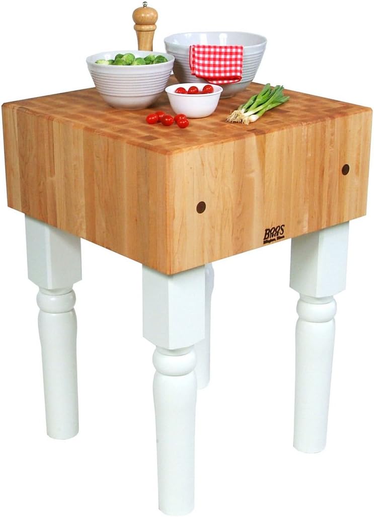 AB Series Square Wooden Maple Cutting Board 18”x18”x34” – 10” Thick, 135-lb Non-Reversible Butcher Block with Legs & End-Grain