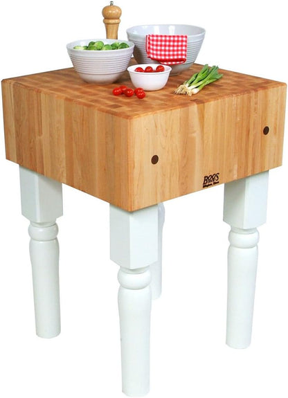 AB Series Square Wooden Maple Cutting Board 18”x18”x34” – 10” Thick, 135-lb Non-Reversible Butcher Block with Legs & End-Grain