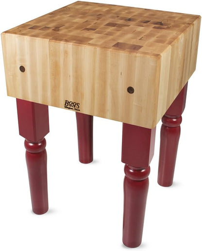 AB Series Square Wooden Maple Cutting Board 18”x18”x34” – 10” Thick, 135-lb Non-Reversible Butcher Block with Legs & End-Grain