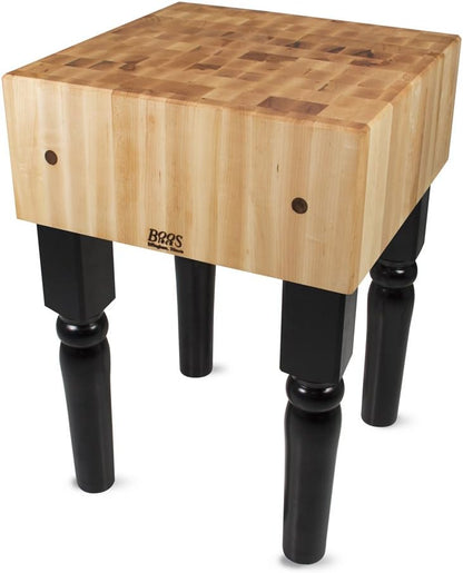 AB Series Square Wooden Maple Cutting Board 18”x18”x34” – 10” Thick, 135-lb Non-Reversible Butcher Block with Legs & End-Grain