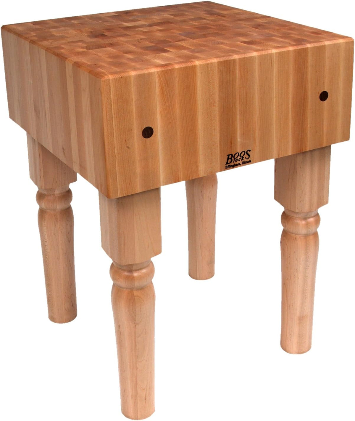 AB Series Square Wooden Maple Cutting Board 18”x18”x34” – 10” Thick, 135-lb Non-Reversible Butcher Block with Legs & End-Grain