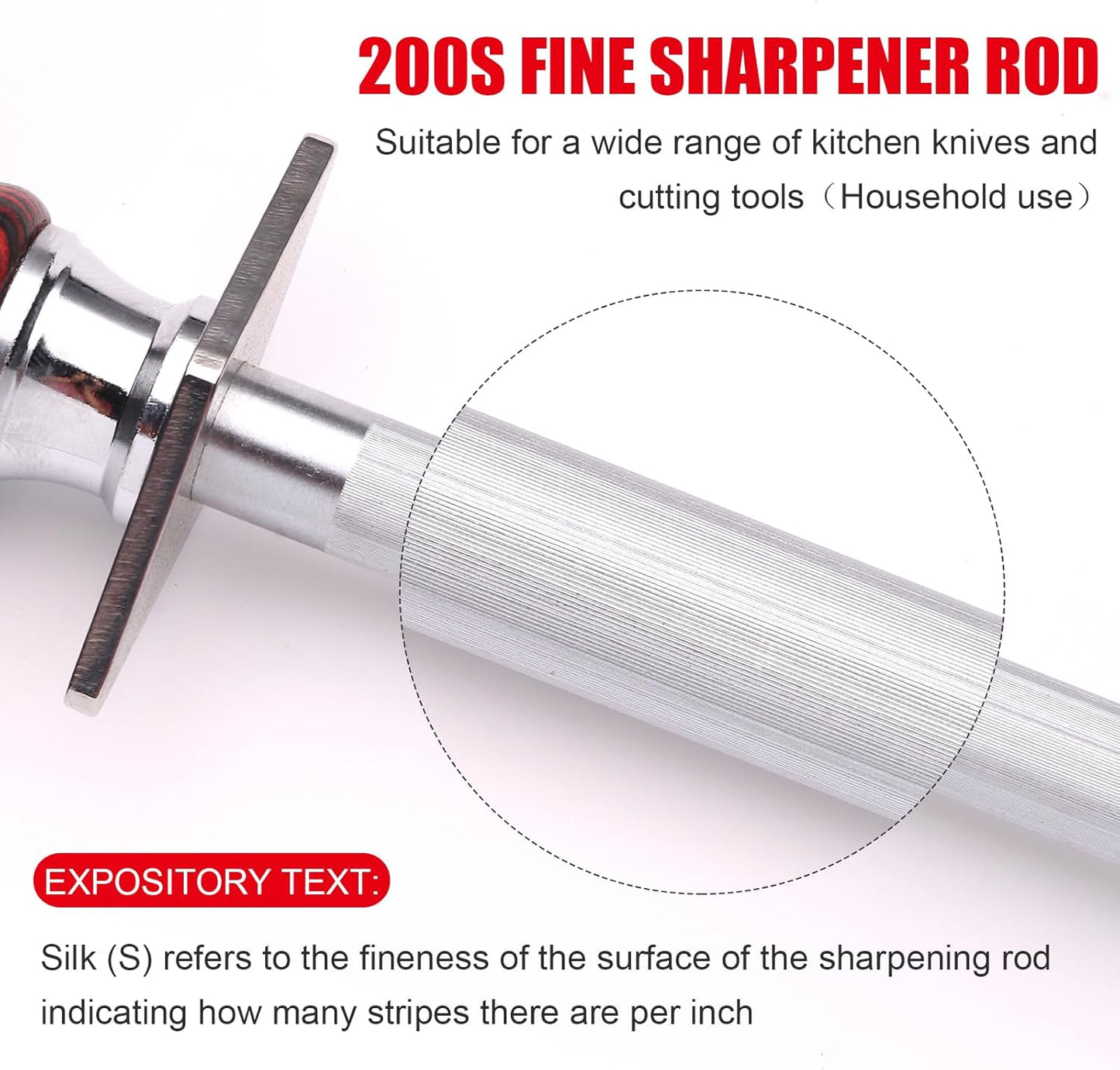 12" Professional Knife Sharpener Steel Rod - High Carbon Steel (HRC 63), Fine 200 Grit for Kitchen & Chef Knives, Easy to Use with Non-Slip Wooden Handle & Gift Box