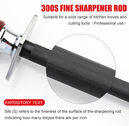 12" Professional Knife Sharpener Steel Rod - High Carbon Steel (HRC 63), Fine 200 Grit for Kitchen & Chef Knives, Easy to Use with Non-Slip Wooden Handle & Gift Box
