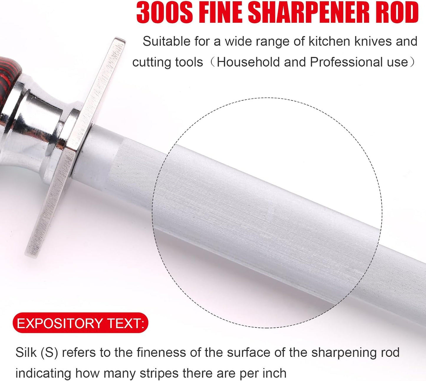 12" Professional Knife Sharpener Steel Rod - High Carbon Steel (HRC 63), Fine 200 Grit for Kitchen & Chef Knives, Easy to Use with Non-Slip Wooden Handle & Gift Box